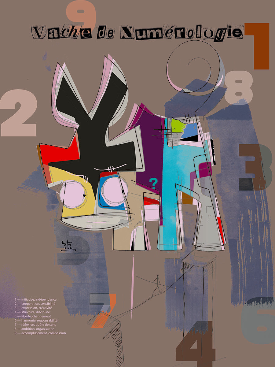 Edition d'art Vache de Numérologie, artiste VanLuc